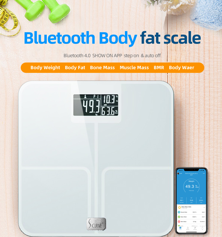 Rastreador de porcentaje de grasa ody con escala de aplicación para teléfono inteligente